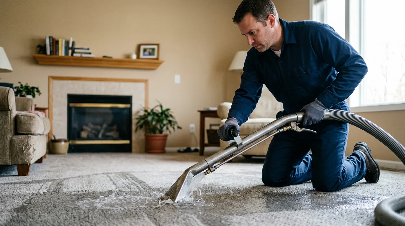 Water damage restoration technician working near Shirley, AR